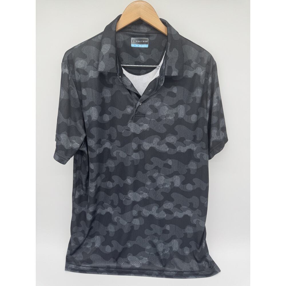 PGA Tour Pro Series Golf Polo Shirt Gray Camo Print Men's XL Athletic Fit XL